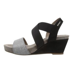 Mephisto Barbara Black and Silver Wedge Sandals